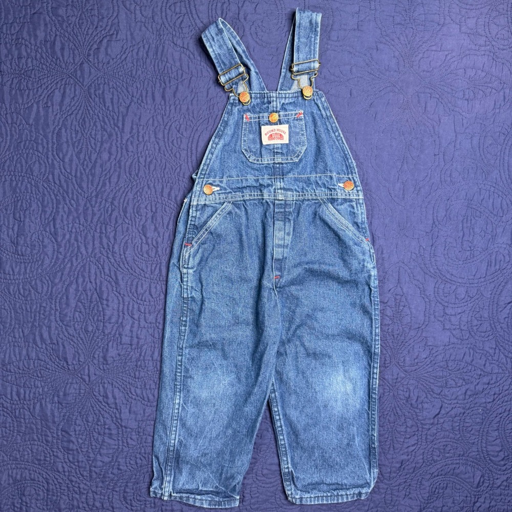 Vintage Round House Kids Denim Overalls 4T USA Farm Workwear Carpenter Read